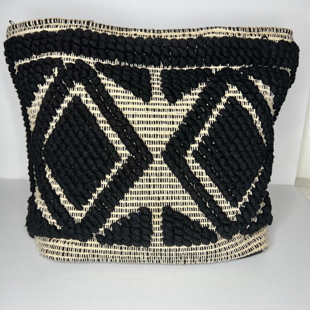 Women's Knit Aztec Bag Tote Purse Cotton Geometric‎ Black White Zip Close Boho